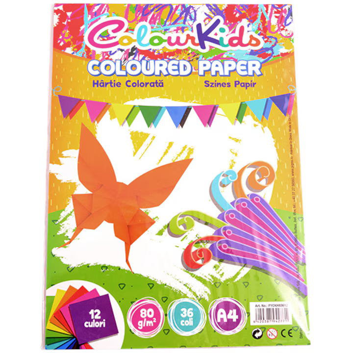 🎨 Hârtie Color A4 160g – 36 coli / 12 culori